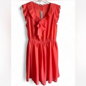 Sheer Pink Ruffled Smocked Sundress V-Neck